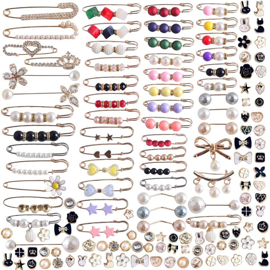 TEMU 30pcs Bulk Brooches & Pins Suitable For Socks, Shoes, Clothes, Hats - , Pearl Bling, Charms With Random Button Pins, Safety Pins For Women' Diy Crafts, Clothing Decoration (no Color Limitations)