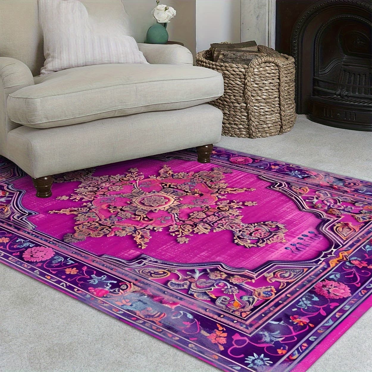 TEMU Vintage European Style Area Rugs For Living Room, Floor Flannel Carpet For Bedroom, Carpets Home Decor Rugs, Hotel, Non-slip Machine Washable Carpet, Cute Aesthetic Stuff Home Decor Room Decor