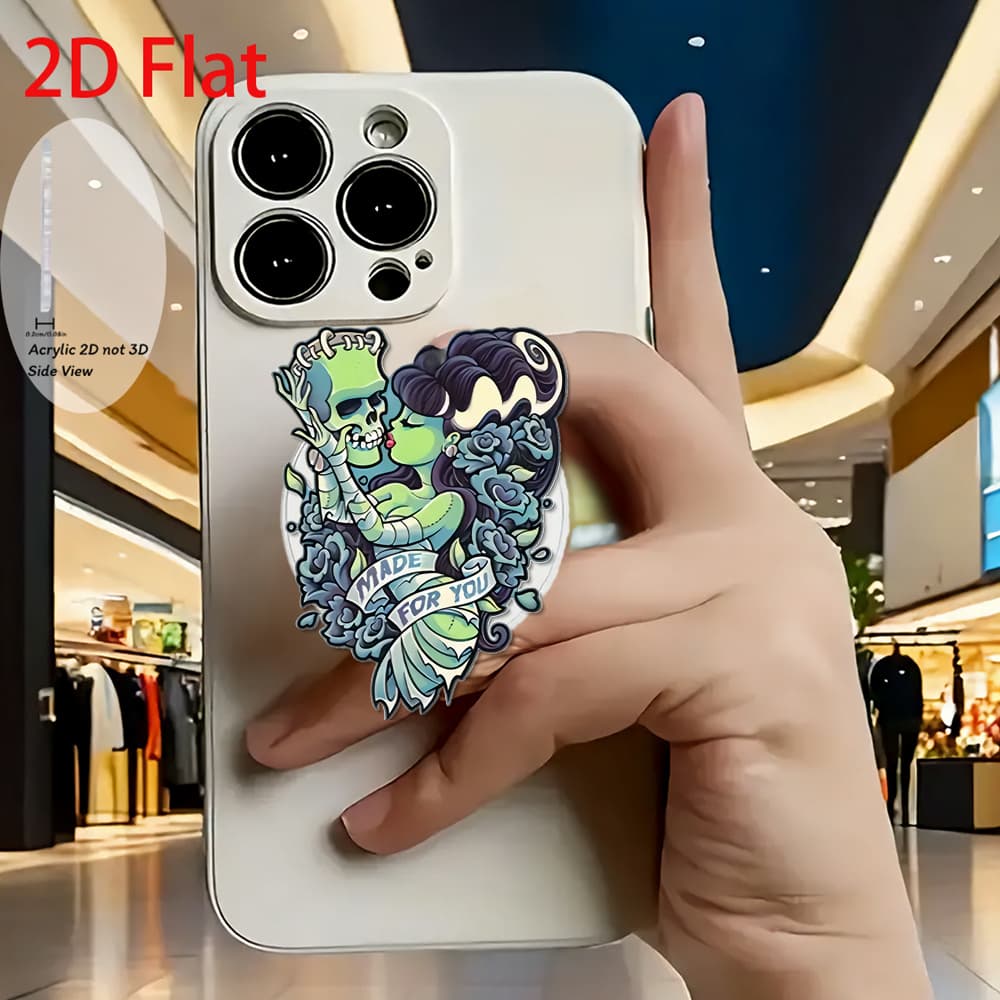 TEMU 2d Flat Fashionable And Cute Horror Couple Acrylic Retractable Mobile Phone Holder, Pop-up Mobile Phone Holder, 2d Flat