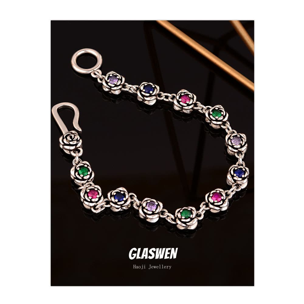 TEMU 925 Silver Colored Synthetic Zirconia Bracelet, Double-sided Rose Fish Hook Bracelet, Necklace, Niche Design, Suitable For Daily And Holiday Wear