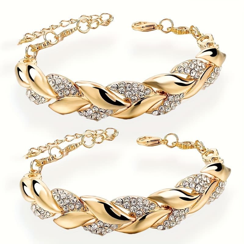 TEMU 2pcs Set Elegant Leaf-shaped Bracelets Valentine's Day Anniversary Birthday Party Gift Jewelry
