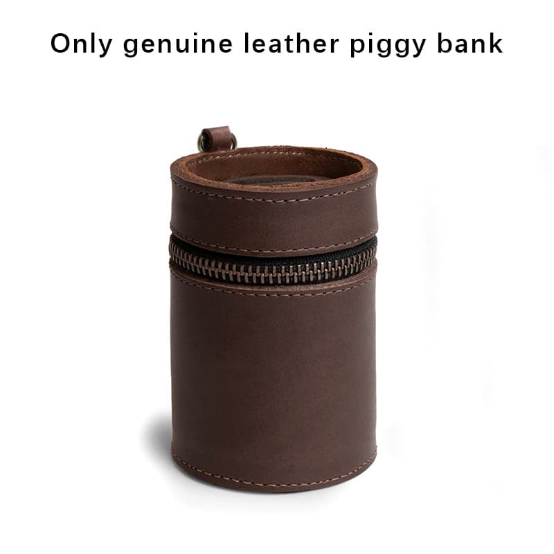 TEMU Top Layer Cowhide Handmade Genuine Leather Piggy Bank, In Car Cup Holder, Coin Purse, Coin Storage Box, Money Clip, Zipper Bag, Full Grain Leather, Coffee Color, Unique