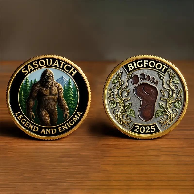 TEMU Sasquator Legend 2025 Golden Commemorative Coin - Dual-sided Collectible Mythical Creature Coin In Golden For Enthusiasts