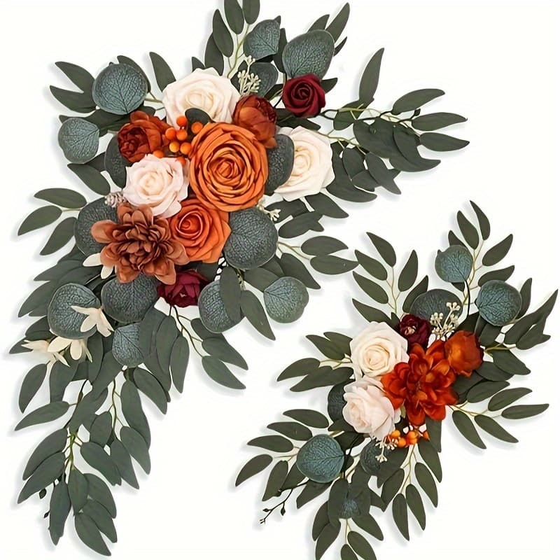 TEMU 2pcs Caramel Artificial Simulation Arch Flowers, Uv Resistant Artificial Orchids Fake Flowers Suitable For Garden, Porch, Window, Home, Courtyard Decoration