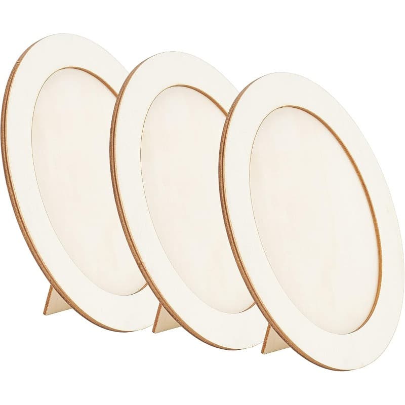 TEMU 3pcs Diy Wooden Picture Frame Kit Wooden Oval Photo Display Stand Standing Picture Artwork Frame Unfinished Picture Frame