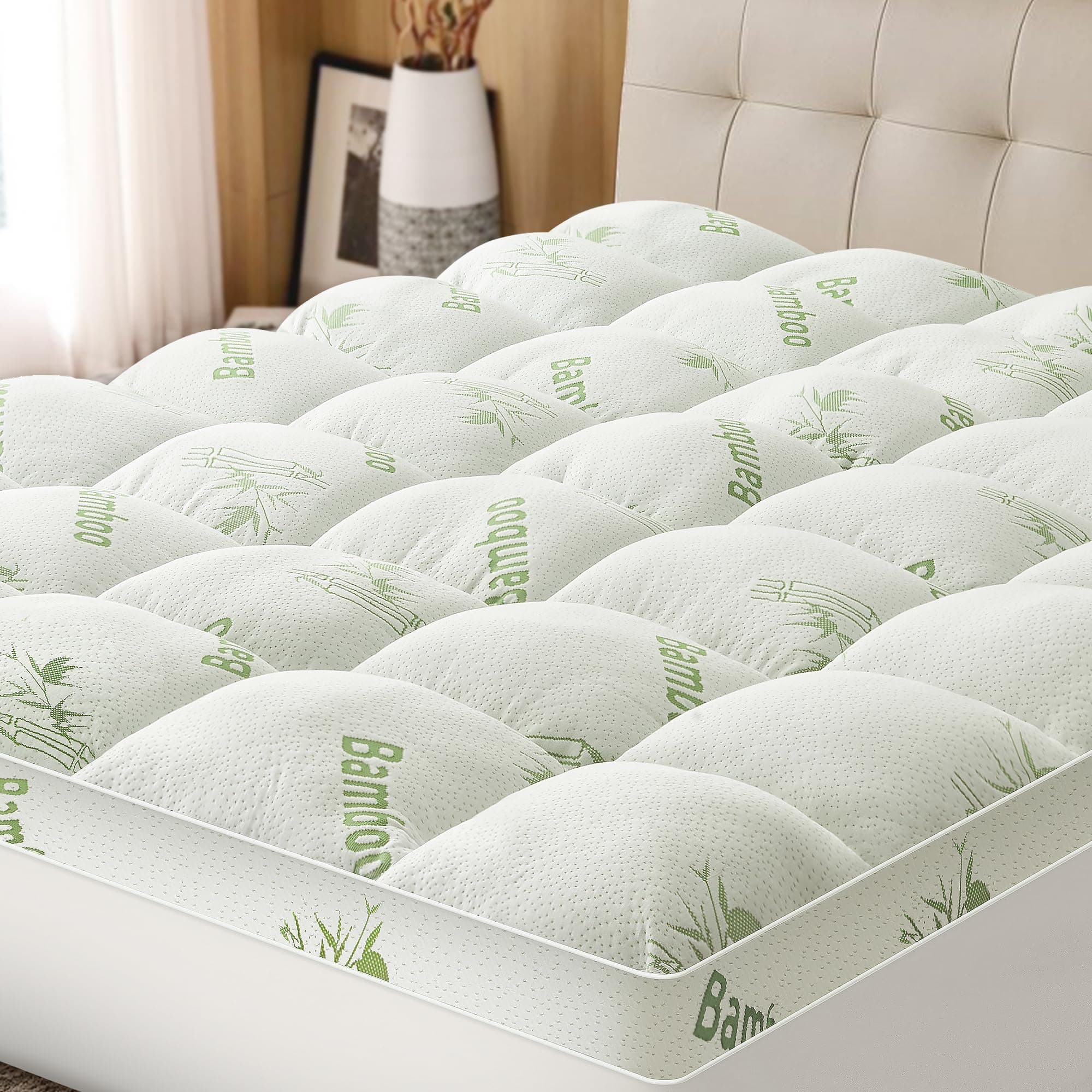 TEMU Topper, Viscose Derived From Bamboo Pillow Top Mattress Pad With 8-21 Inch Deep Pocket, Cooling For Hot Sleepers, Machine Washable Fast Delivery