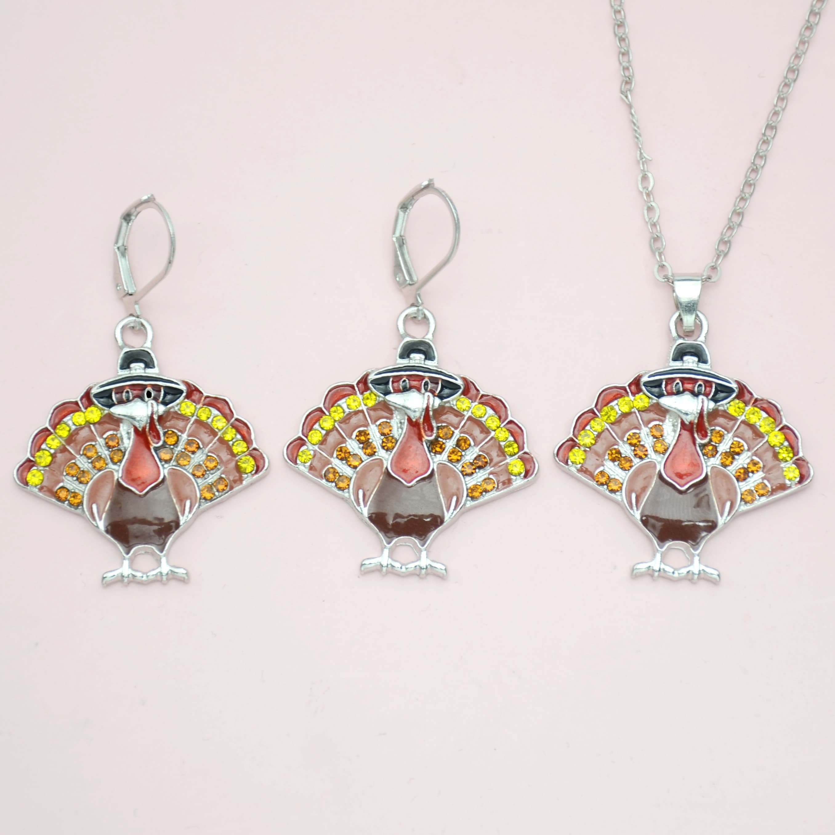 TEMU 3pcs Fashionable And Elegant Turkey Pendant Necklace Earrings Set Halloween Thanksgiving Christmas Birthday Party New Year's Gift Jewelry For