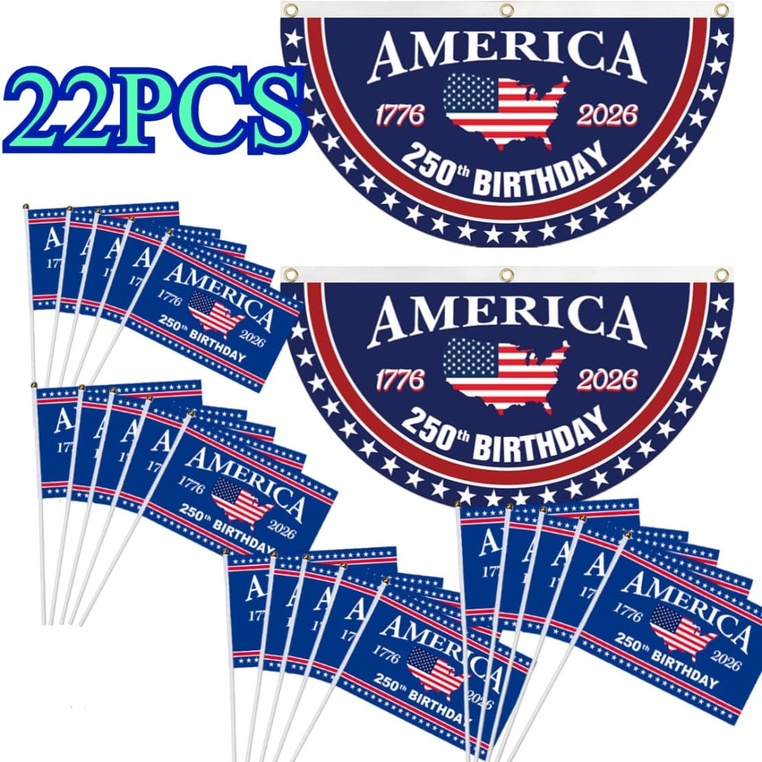 TEMU 22pcs American 250th Anniversary Colored Flag 2pcs Half Round Flag 20pcs Handcranked Flag Courtyard Decoration July 4th Celebration Decoration Indoor And Outdoor Courtyard Festival Decoration