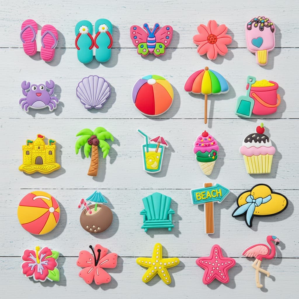 TEMU 25pcs Soft Pvc Complete Summer Beach Vacation Shoe Charms Set Compatible With Garden Sandals Holiday Party Decoration