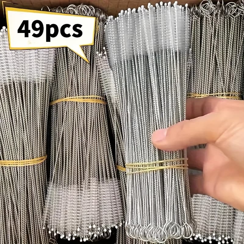 TEMU 17/49pcs Stainless Steel Straw Cleaning Brush, Long Handle Straw Cleaning Brush, Durable And Effective | Perfect For Cleaning Kitchen Utensils, Cups, Pots, Pipes, And Keyboards