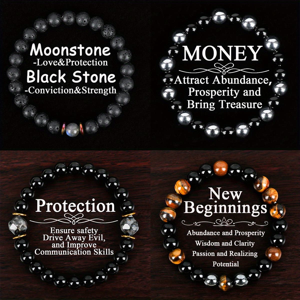 TEMU Set Of 4 Men's Bracelets Made Stones, A Stylish Handmade Gift Ideal For Father's Day For Dads, Husbands, , , And Men