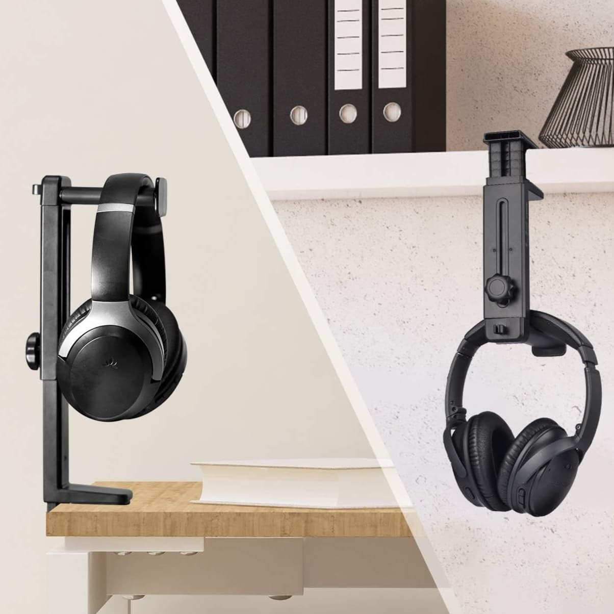 TEMU 2-in-1 Heavy-duty Headphone Holder Stand & Hanger With Adjustable Height & Rotating Clamp - Space-saving Desk Mount With Cable Management