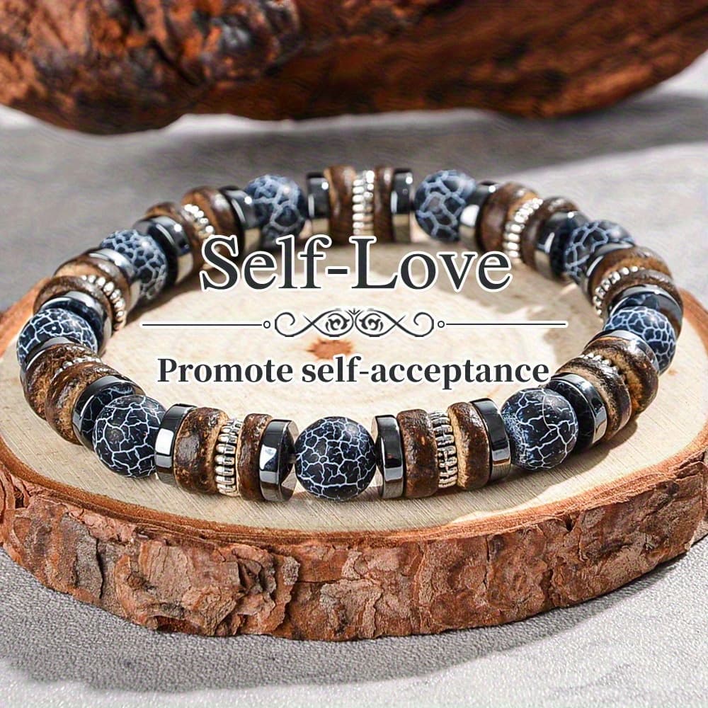 TEMU 1pc Stylish Natural Stone Beaded Bracelet - Cool & Design With Charm, Durable Everyday Jewelry For , Perfect Christmas/thanksgiving Gift For Daily Wear