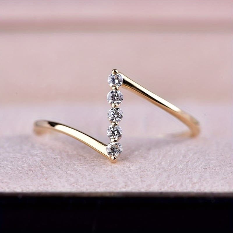 TEMU Dainty Z-shaped Cubic Zirconia Ring For Women: Sparkling Minimalist Jewelry, Perfect For Office Wear, Romantic Dates And Evening Events