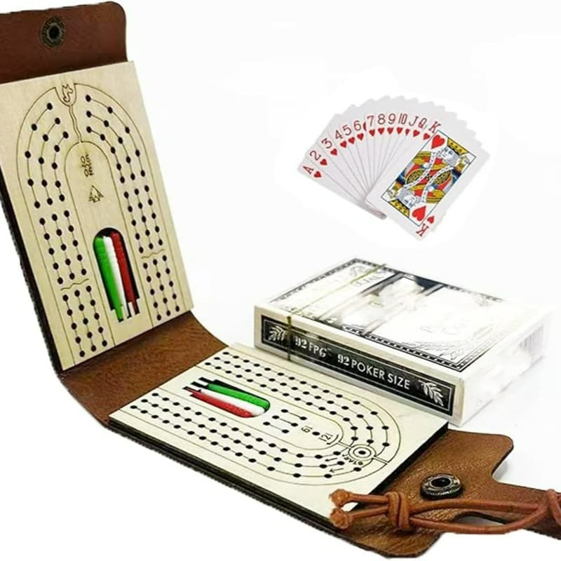 TEMU Foldable Travel Cribbage Board Set For Adults, Leather Cribbage Board Set With Card Storage Area For Cribbage Lovers For , Couples & Coworkers, Great For Family & Father's Day Gifts