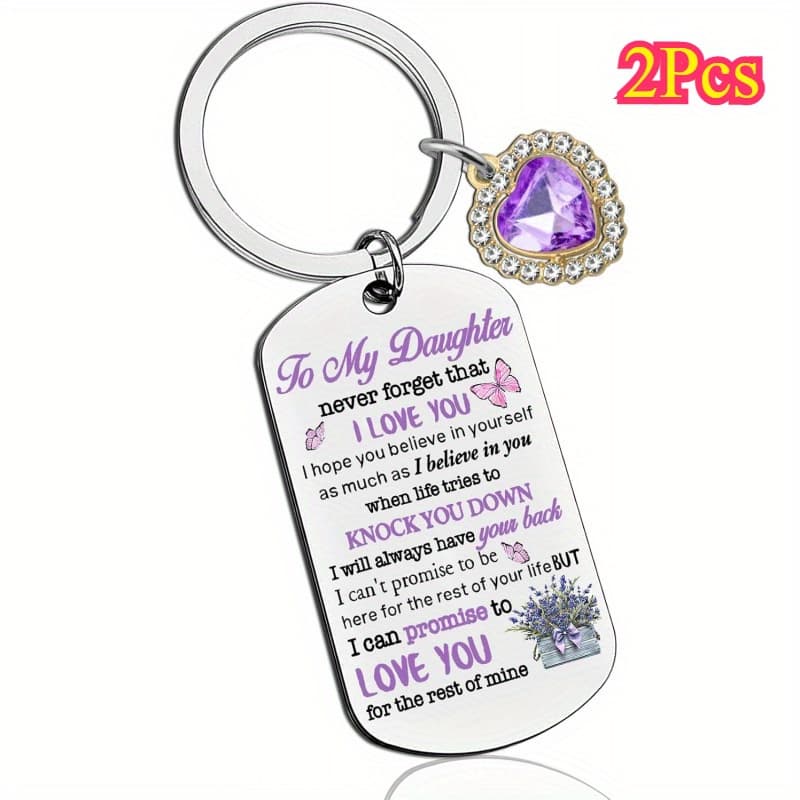 TEMU Set Of 2 Stainless Steel Keychains Featuring , A Gift From Mom For Her Birthday, In Purple