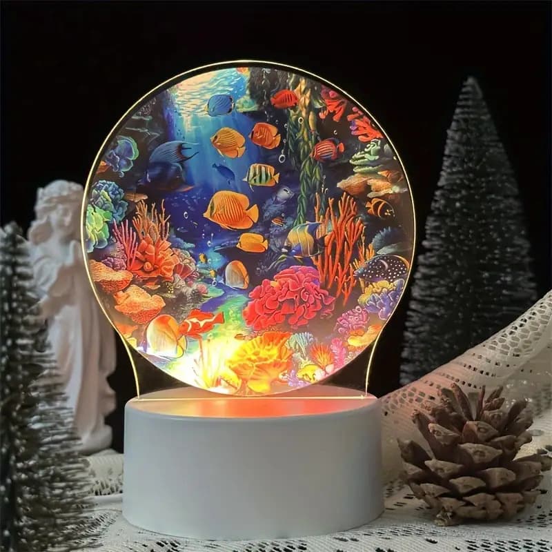 TEMU 1pc Life Acrylic Night Light- Usb-powered, Energy- Table Lamp With Colorful Underwater Scene- Ideal For Bedroom, Living Room, Office Decor- Perfect Gift