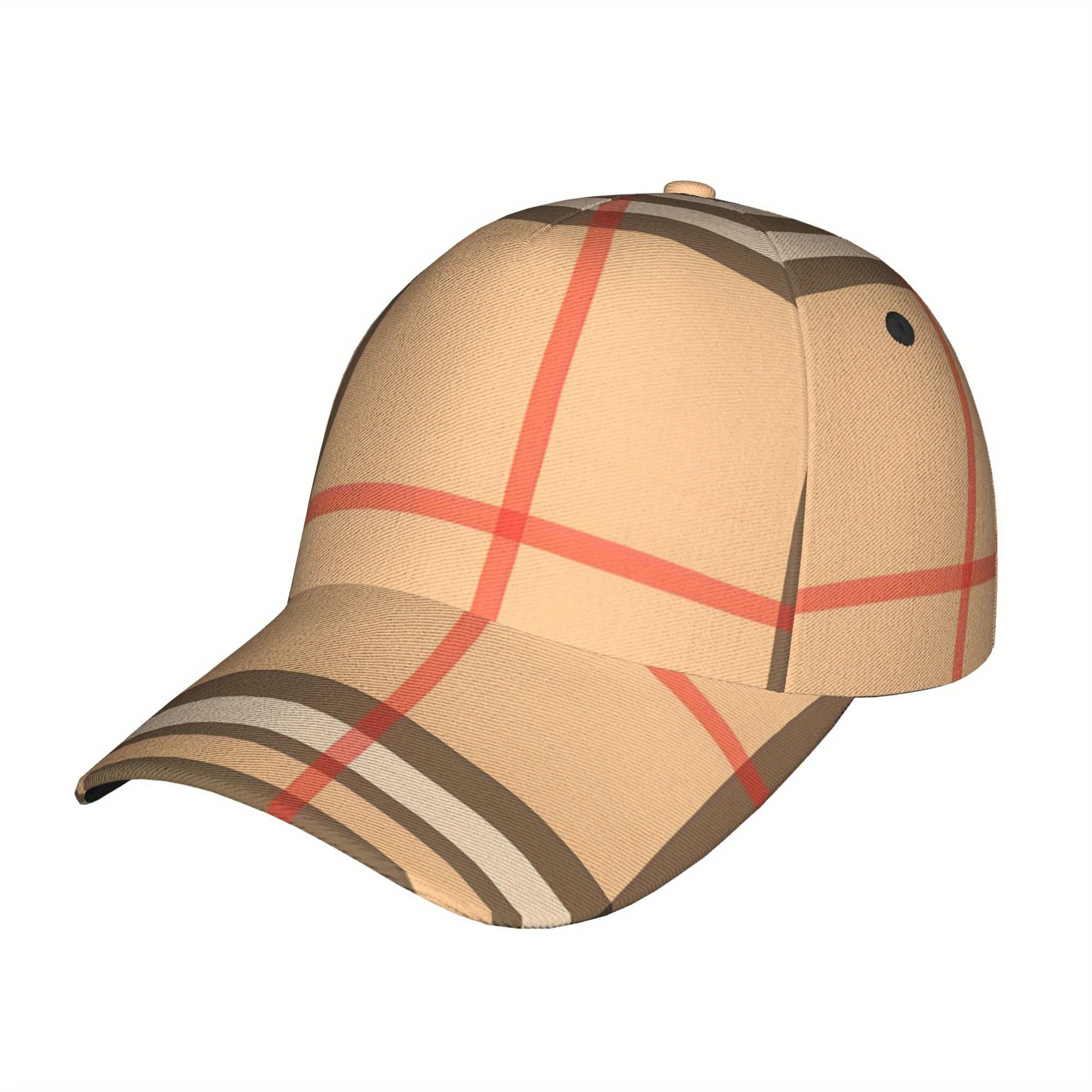 TEMU Vintage-style Lightweight Baseball For - Adjustable Sun Hat With Wide Brim, Beige & Brown Plaid Pattern, Perfect For Outdoor Casual Wear In , Sun Protection Hat | Vintage Style | Lightweight Hat