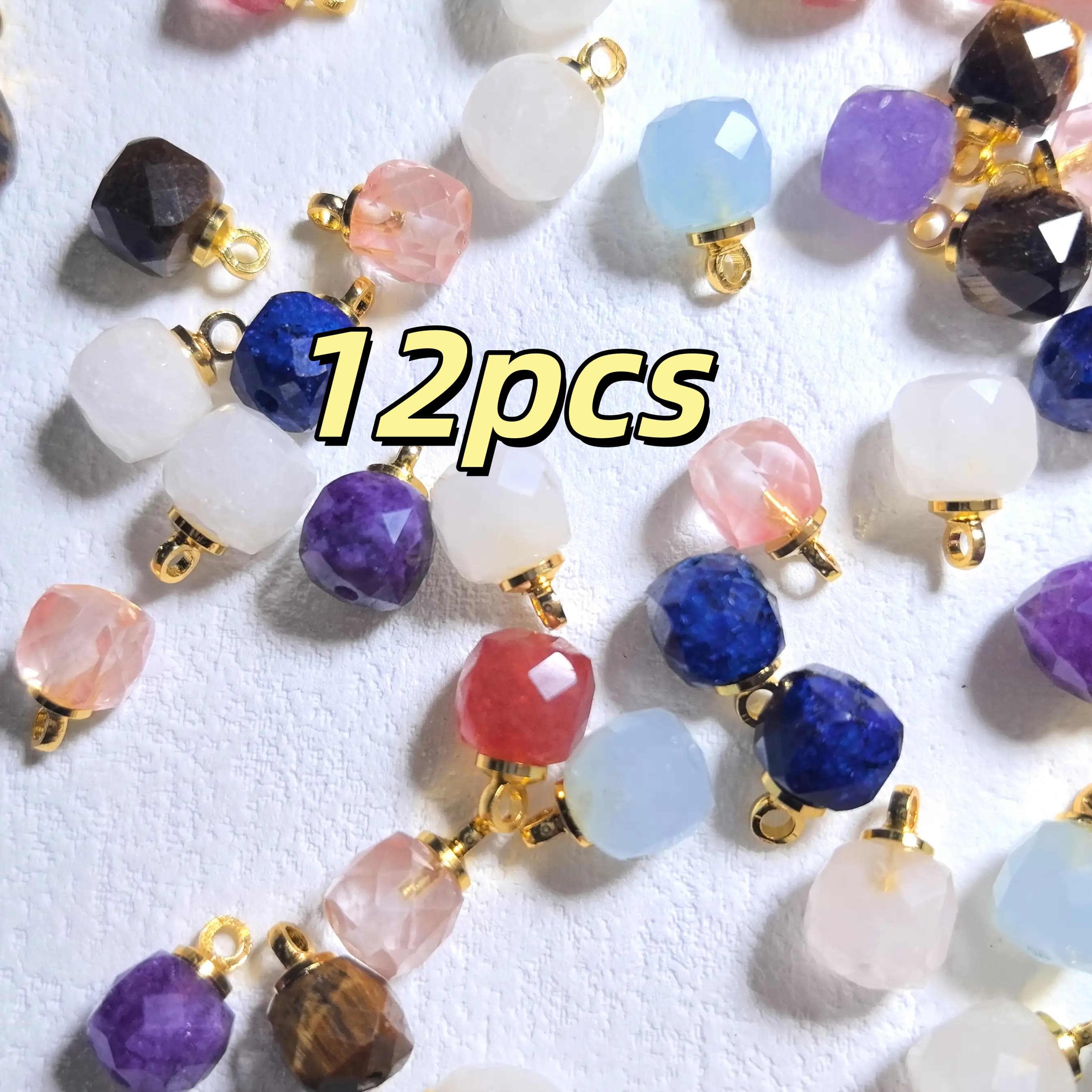 TEMU 12pcs Natural Stone Pendant Accessories Random Colors