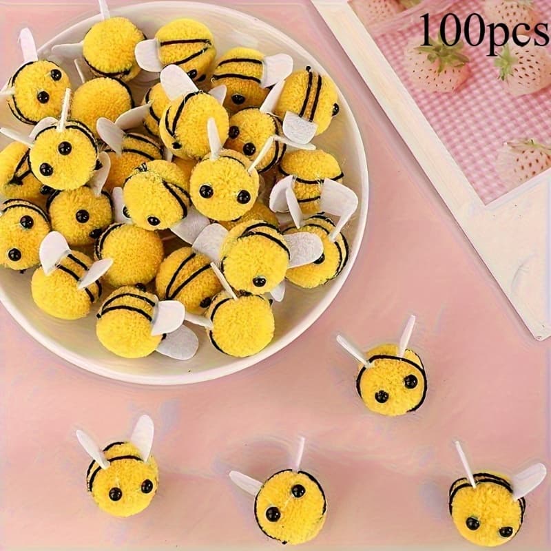 TEMU 100 Cute Yellow And Black Plush Bee Decorations - Soft Fabric Handmade Materials For Projects, Hats, Scrapbooks, Jewelry And Party Decorations