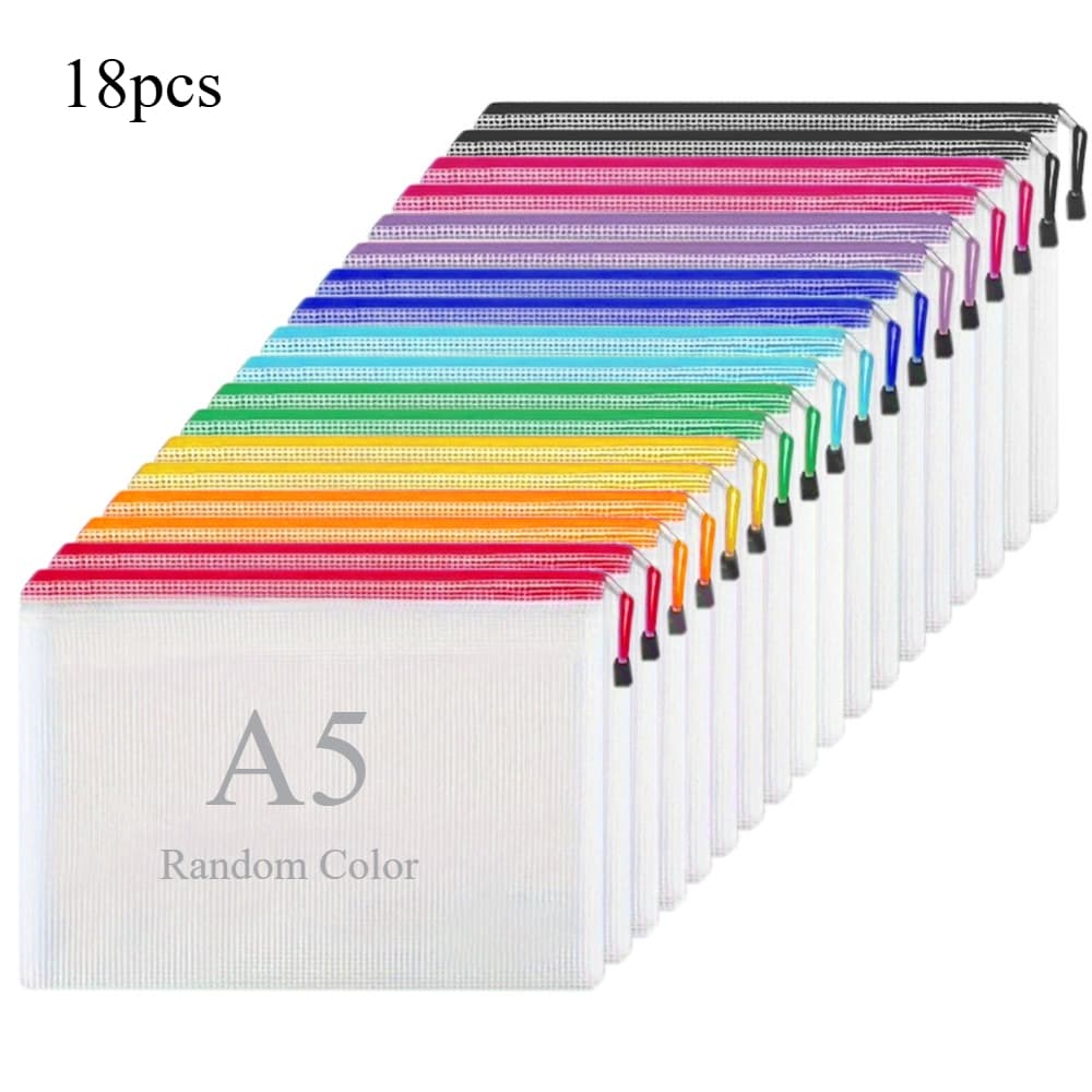 TEMU 18-pack A5 Pvc Mesh Zipper Bags With Zippers & Mesh Sides - Multipurpose Document Organizers Suitable For Home, School, Office & Travel - Pvc Pouches For Receipts, Photos, Planners,