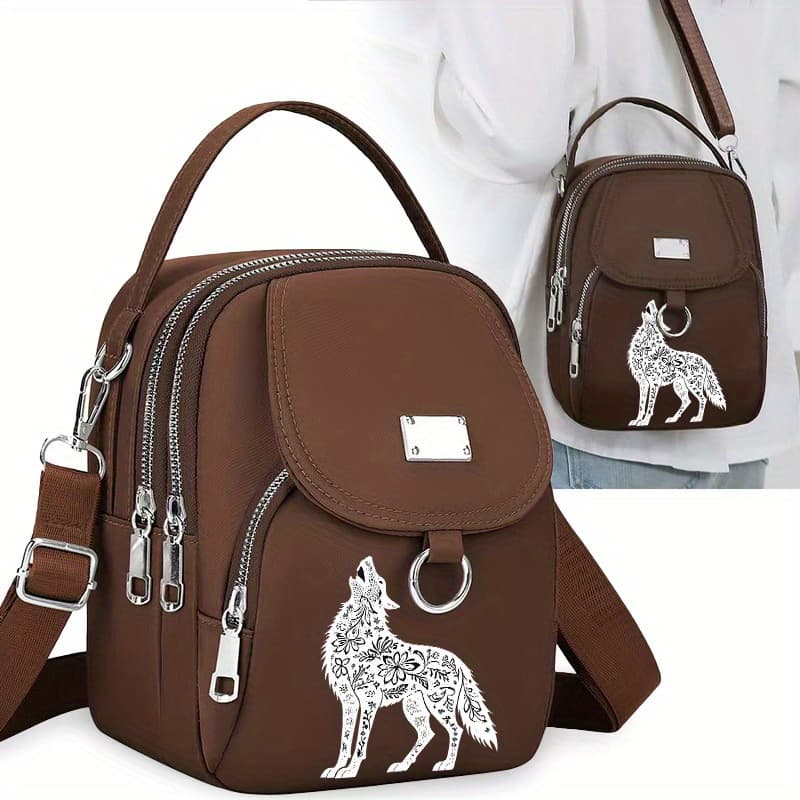 TEMU A Portable Messenger Bag Featuring A Unique 2d Flat Print Of A Mysterious Wolf Design, Perfect For Daily Use, Outdoor Activities, And Commuting. This Versatile Bag Can Hold Phone