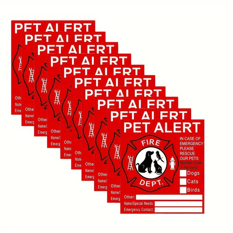 TEMU 10-pack Fire Emergency Stickers, Self-adhesive Pvc Decals, High Visibility Animal Safety Signs, Suitable For Windows, Glass, Metal, Ceramic, Plastic- Matte Effect, Graphic Patterns, Single Use