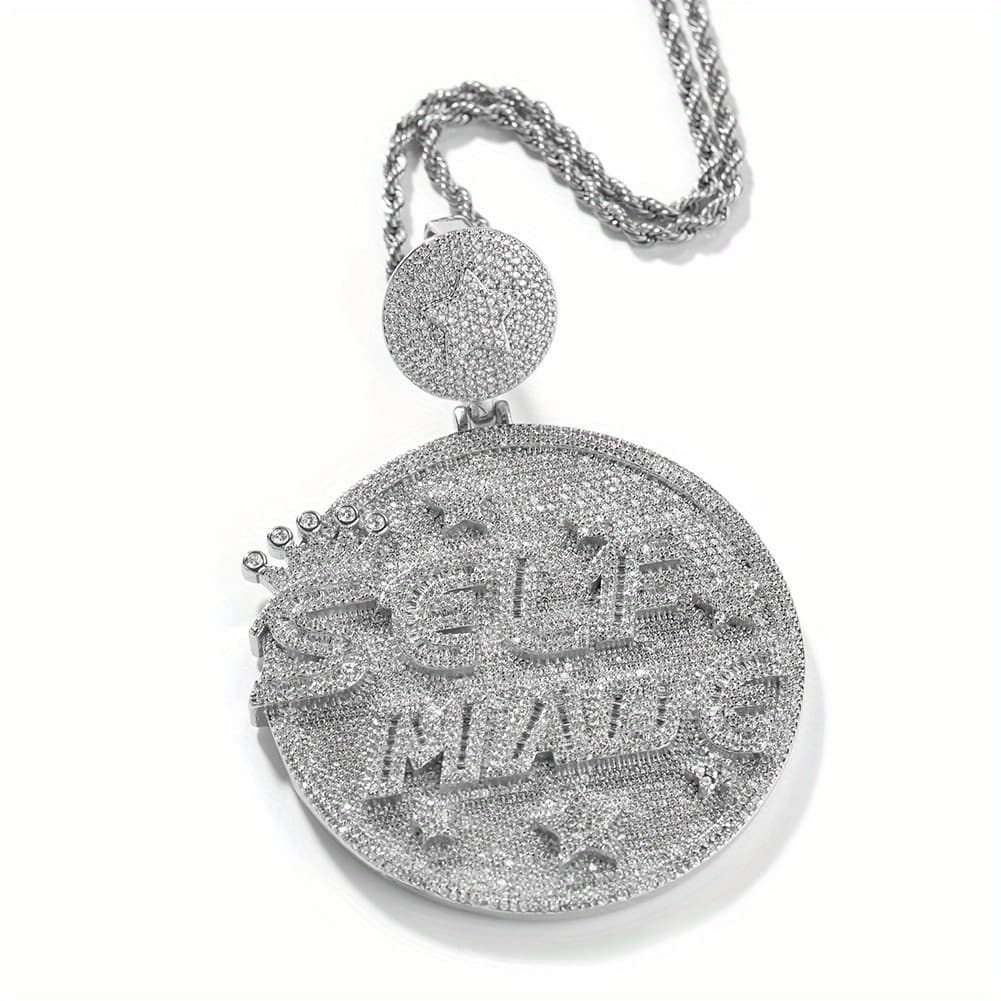 TEMU Letter Self Made Round Pendant Necklace Hip-hop Trendy Men's Style