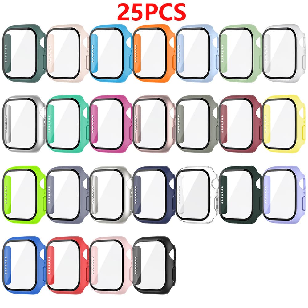 TEMU 25pcs Case For Watch 42mm 46mm 45mm 41mm 44mm 40mm Tempered Glass Screen Protector Hard Pc Cover For Iwatch Series 11 10 6 5 4 Se