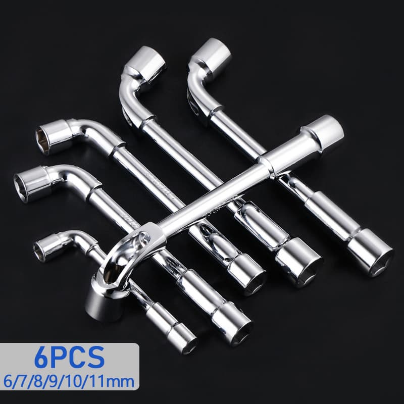 TEMU Set Of 6 Hardware Tools Including A Mirror Perforated Wrench, L-shaped Elbow Socket Wrench, And A Double-headed Elbow Perforated Hexagon Socket Pipe Wrench