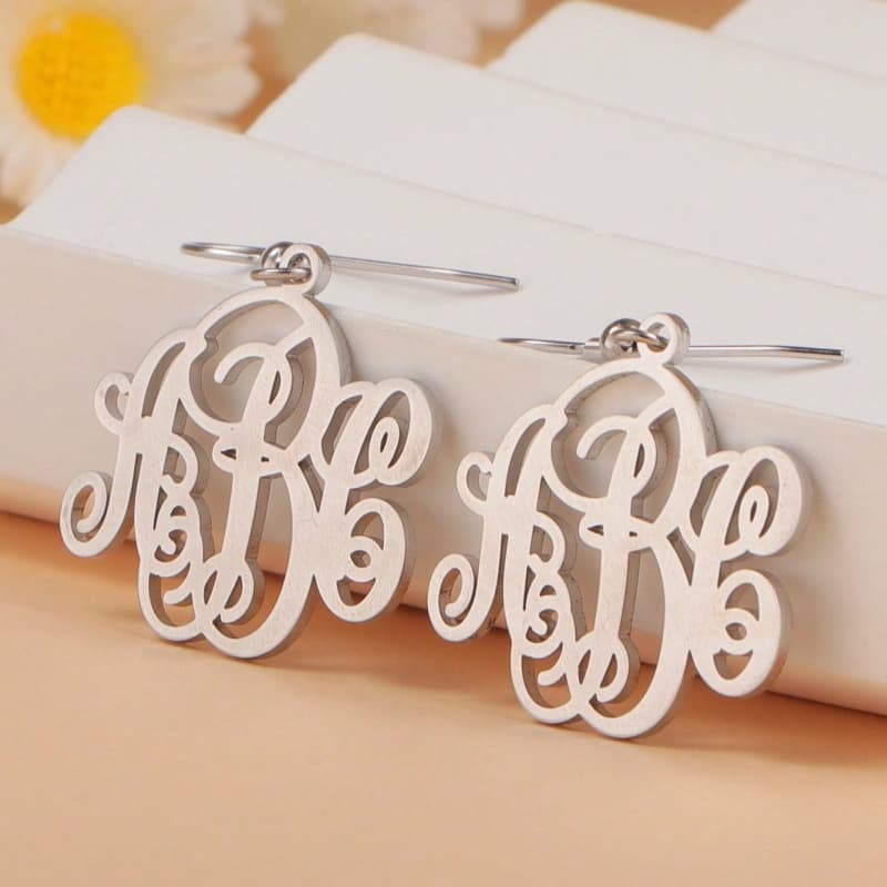 TEMU Personalized Three-letter Earrings, Custom Stainless Steel Name Earrings, Diy Cursive Pendant Earrings, Shiny Customized Earrings, Unique Holiday Gifts With Names