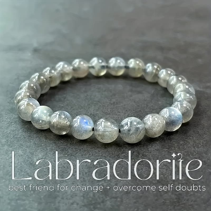 TEMU [labradorite Gemstone Gift] Natural Labradorite Bracelet - Handmade Bohemian Iridescent Stone Jewelry, 8mm Large Beads For Chakra, & Positive, Labradorite Gemstone Gift For Women And Men, Wear