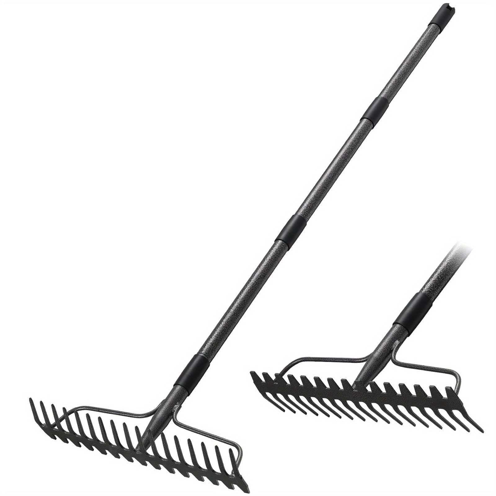 TEMU Bow Garden Rake, 49/63/77 Inch, Heavy Duty Metal Bow Rake For Loosening Leveling Soil, 17 Steel , Durable, Easy Assembly & Storage, Loosening Soil, Gathering Leaves, Leveling Lawns &