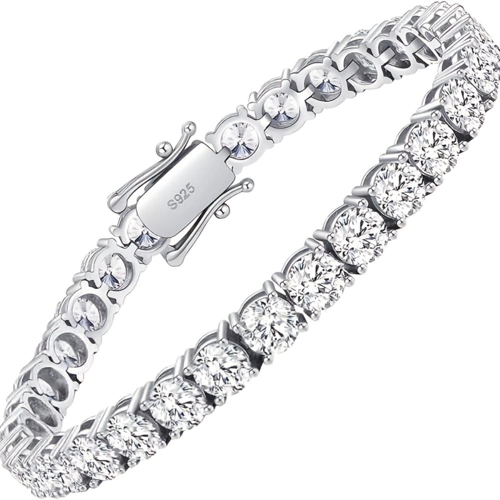 TEMU Lab-grown Women's , White 925 Silver, Men's Round-cut Bracelet, Jewelry Gift
