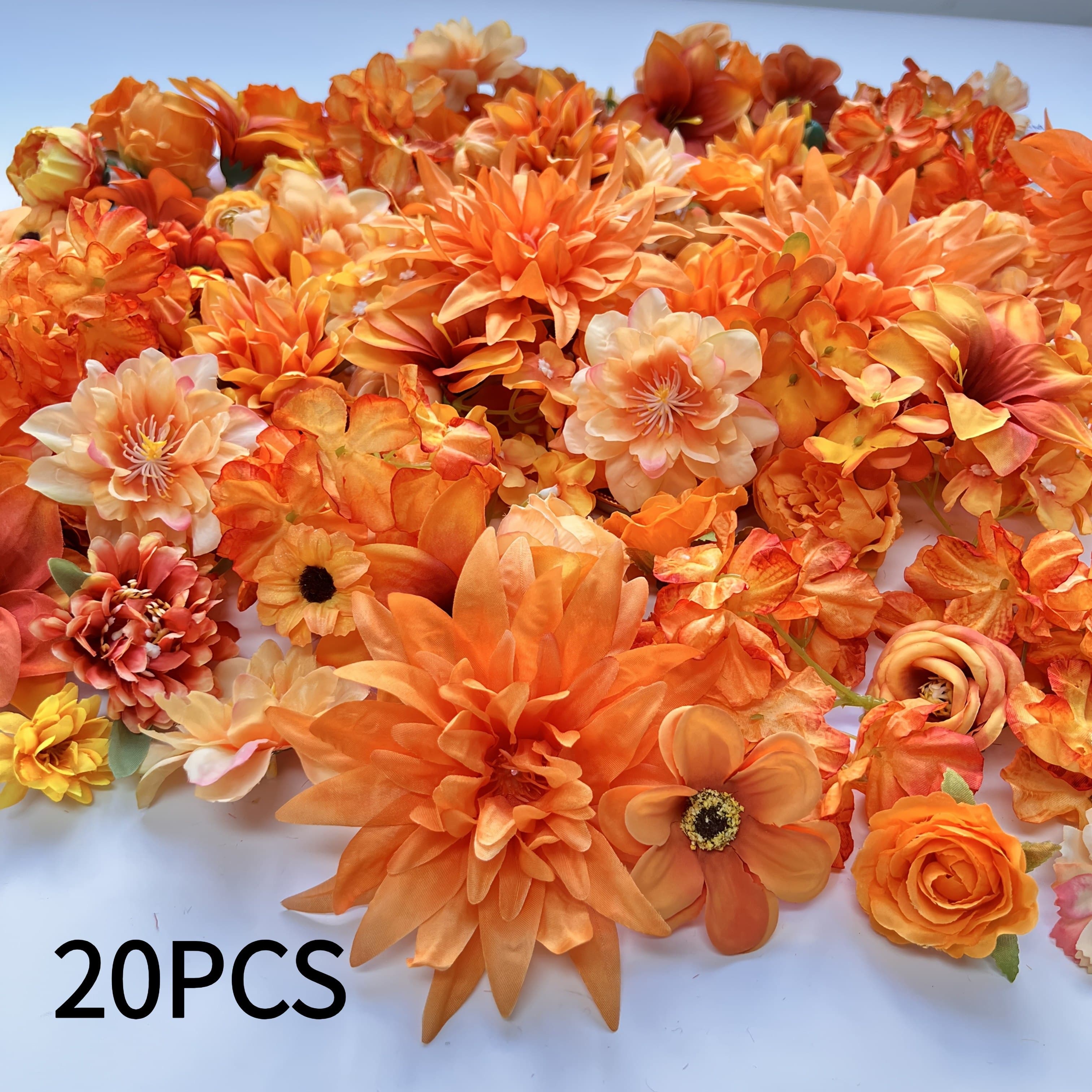 TEMU 20pcs, Orange Mixed Artificial Flower Heads Halloween Autumn Decoration Decoration Garden Home Decoration