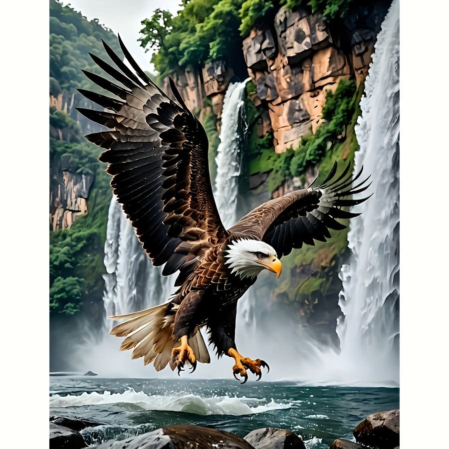 TEMU 1pc 5d Painting Kit, Round, Waterfall And Series, Unframed Colorful Glass Art, Home Decoration, Mural, Round Gemstone Decoration, Handmade Mural, Waterproof Canvas, Beginners