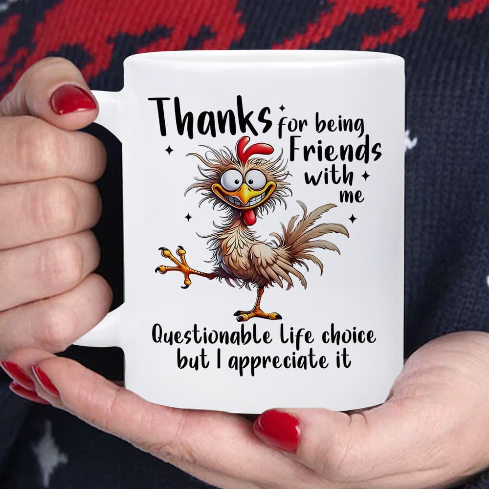 TEMU 1pc Funny Chicken Mug With Cute Rooster & "thanks For Being " Farm Pun Design - 11oz White Ceramic Coffee Cup Suitable , Poultry Lovers, Easter Gifts, Country Kitchenware - Cartoon Chicken Cup