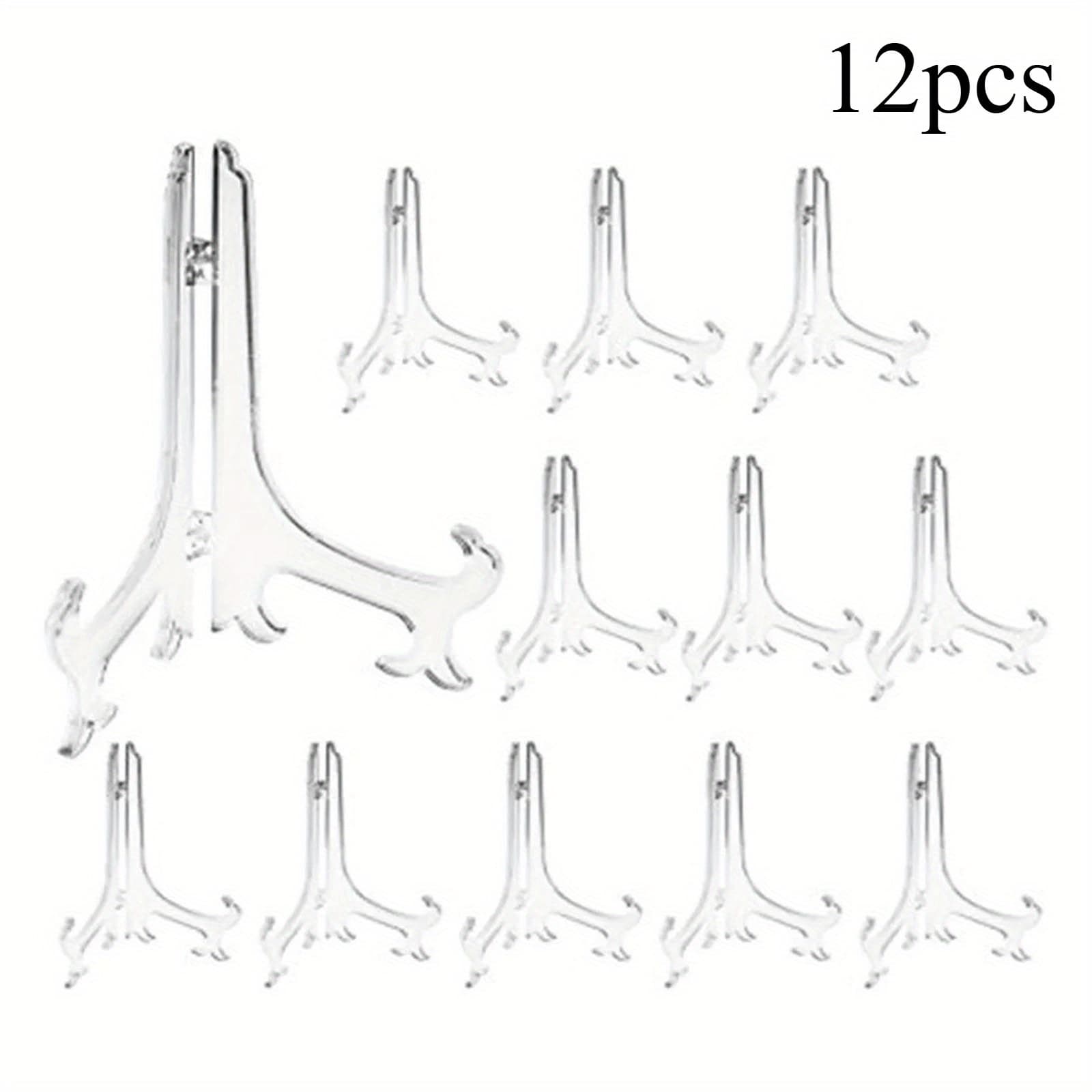TEMU 12pcs, Clear Plastic Plate 3 Inches Clear Plastic Easels Or Stand Plate Holders Display Pictures Weddings, Home Decoration