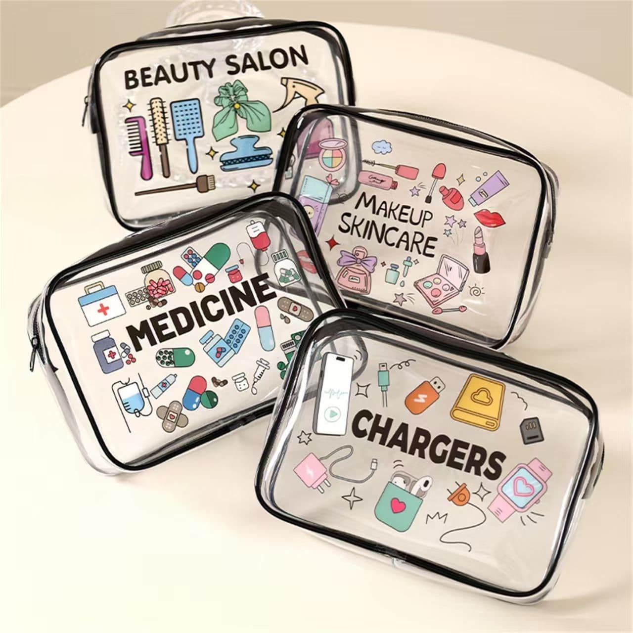 TEMU 2pcs Pack Transparent Travel Handbag - Lightweight Durable Plastic Zippered Makeup & Electronics Organizer Suitable For Airport, For &, Casual Storage Bag For , Devices, Travel Accessories