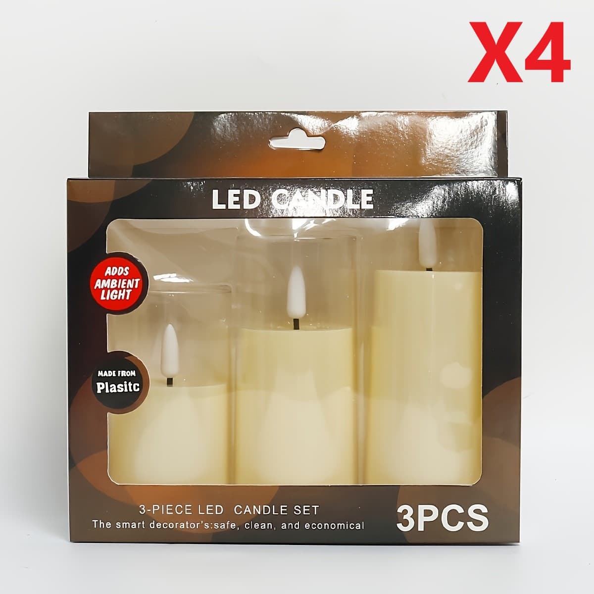 TEMU 12pcs 3 Sizes Simulated Swinging Led Electronic Candle Acrylic Glass Cup Wax Christmas Birthday Wedding Atmosphere Arrangement Candle (including Battery)