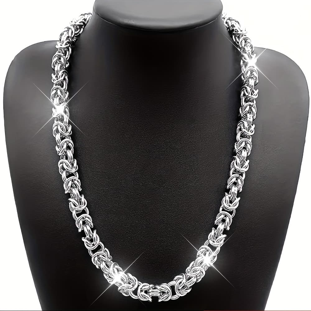 TEMU 1pc 2025 Spring Summer New Handmade Stainless Steel New Cool Punk Handmade Chain Stainless Steel Necklace Woven Men's Necklace Fashion Clothing Additions