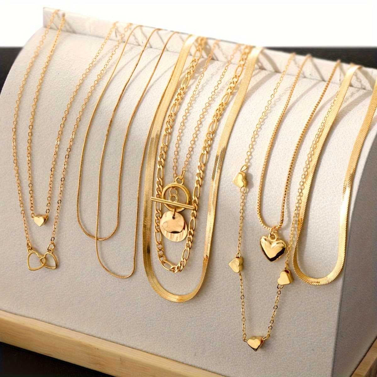 TEMU 10pcs Necklace Set Vintage Heart And Geometric Pendants Snake Chain And Ot Clasp Suitable For Daily Wear Parties And Gift