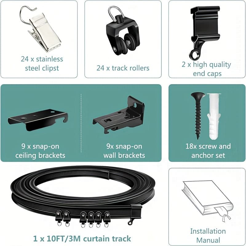 TEMU Black Curtain Rod Set(13pcs)