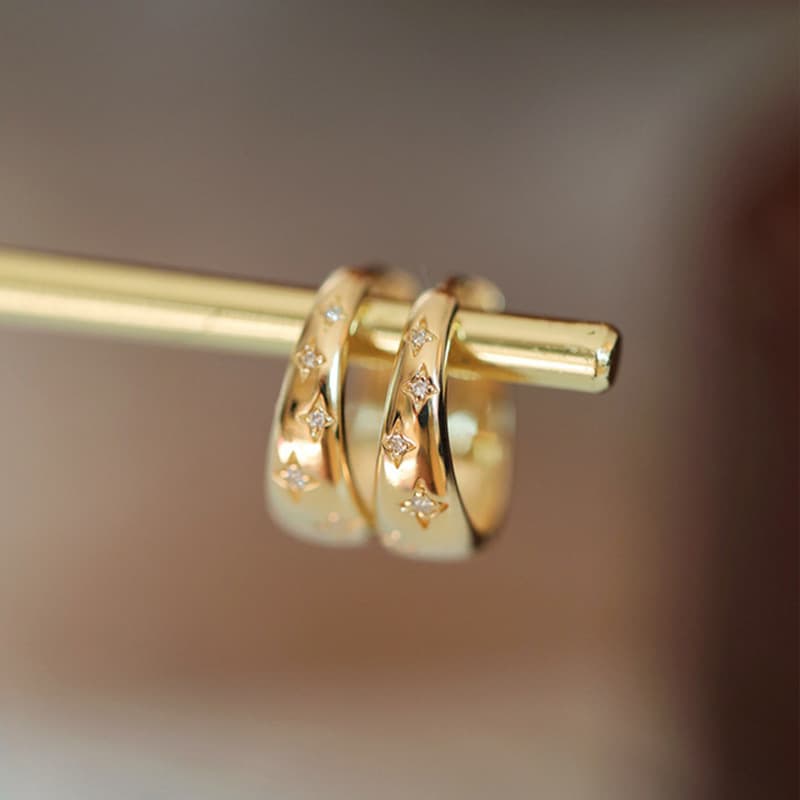 TEMU A Pair Of French- Luxury Super Sparkly Star Copper Earrings, Versatile For Daily Wear, Trendy, Elegant, And Suitable As A Gift