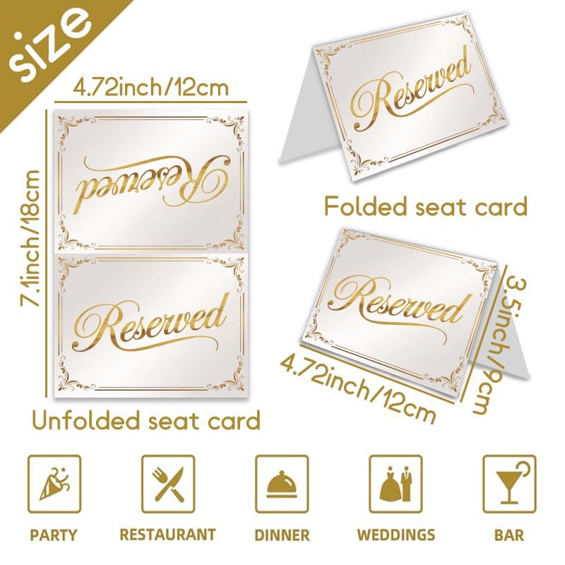 TEMU 20pcs Elegant Double-sided Reserved Table Signs Suitable For Weddings, Parties - Glossy Table Number Cards With Reserved Seating Signs, Wedding Birthday Party Accessories, Event Seating Cards