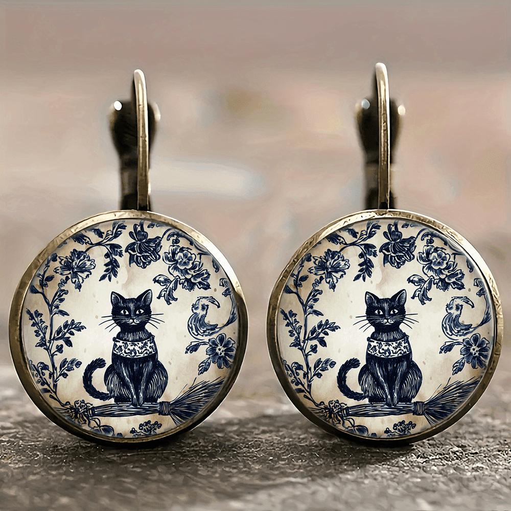 TEMU Vintage Cat Earrings, Round Alloy Earrings, Creative Accessories, Delicate And Small, Style, Casual Attire, Gift Recommendations, Fashion Accessories, High Quality Earrings.