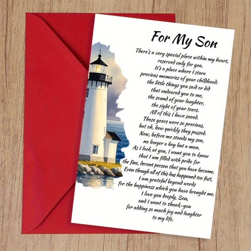 TEMU 4pcs (2 Greeting Cards + 2 Envelopes) Birthday Cards With Lighthouse Illustrations - Includes Red Packets, Messages For And Grandchildren, Parents, Unique Souvenirs For Special Occasions
