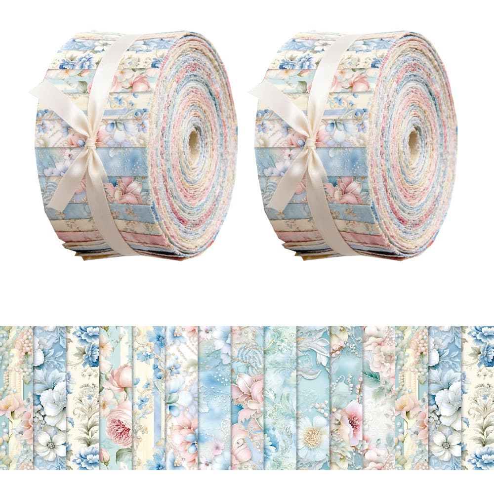 TEMU 40pcs (6.5 * 50cm/2.55 * 19.7inch) Blue Floral Stitching Fabric Printed Fabric, Fabric For Handmade Projects - Used For , Cutting, Handmade , Gift Packaging