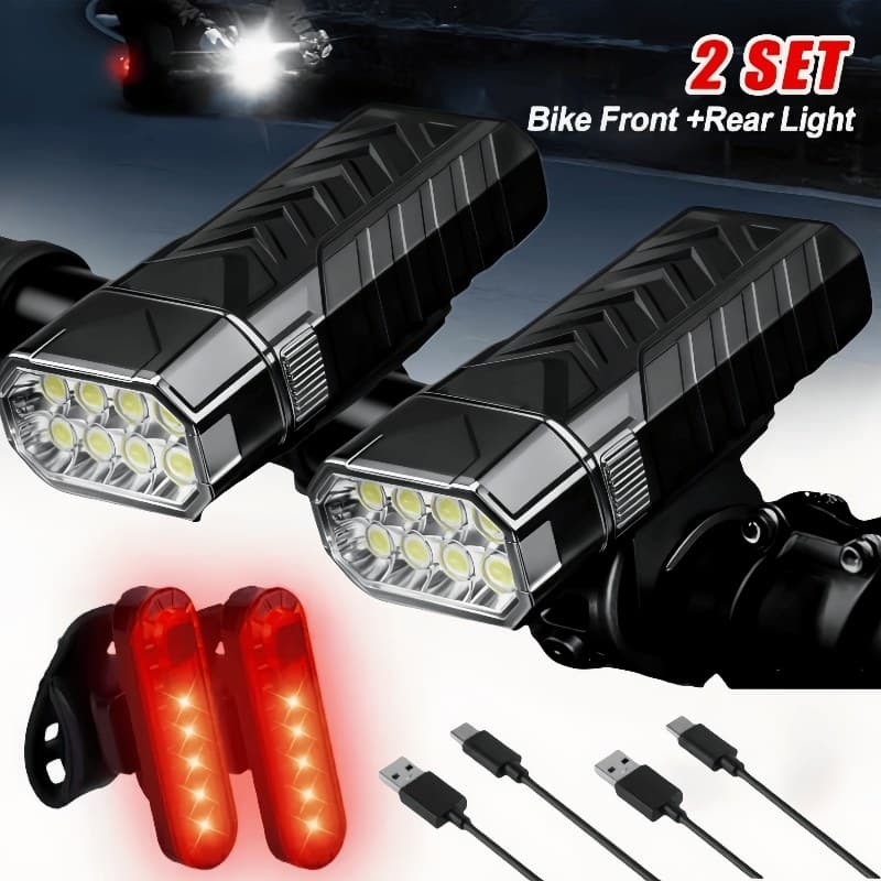 TEMU 2 Sets (8 Leds Total) Ultra - 1200mah Usb Lights With 3-speed Front Headlight & 4-speed Tail, Usb- For Road/mountain, Night Cycling, Compatible With Smartphones/laptops