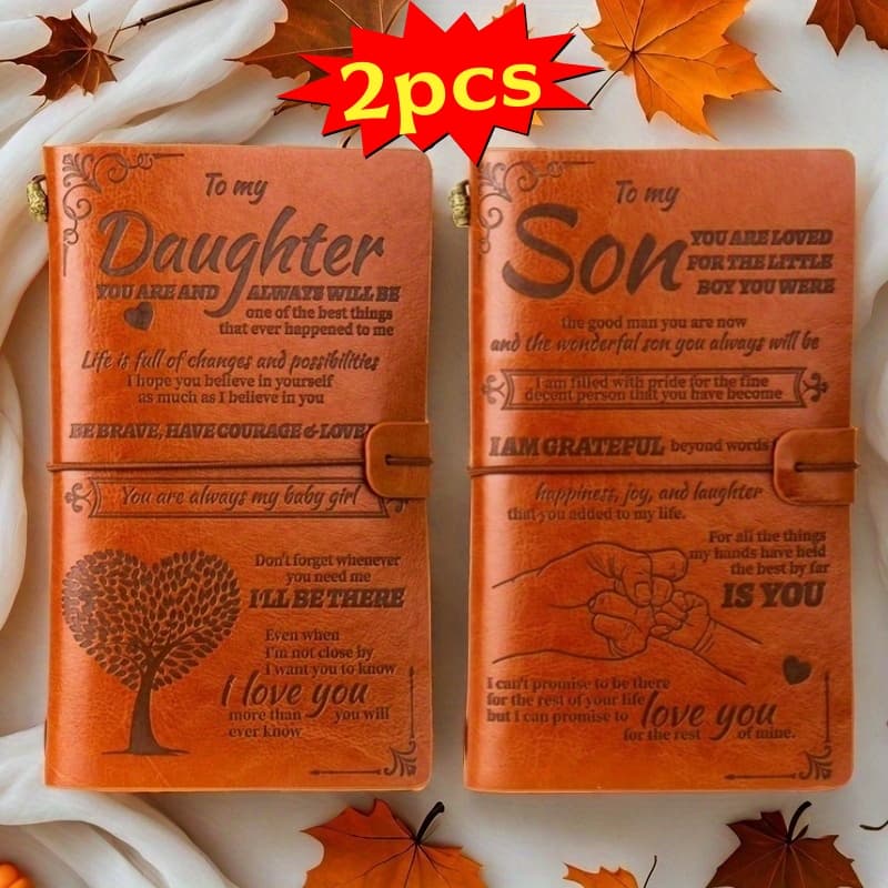 TEMU 2pcs/ Set Daughter Son I Love You Engraved Pattern Journal Refillable Notebook For Writing, Sketching And More - Birthday, Graduation, Thanksgiving, Christmas Gifts